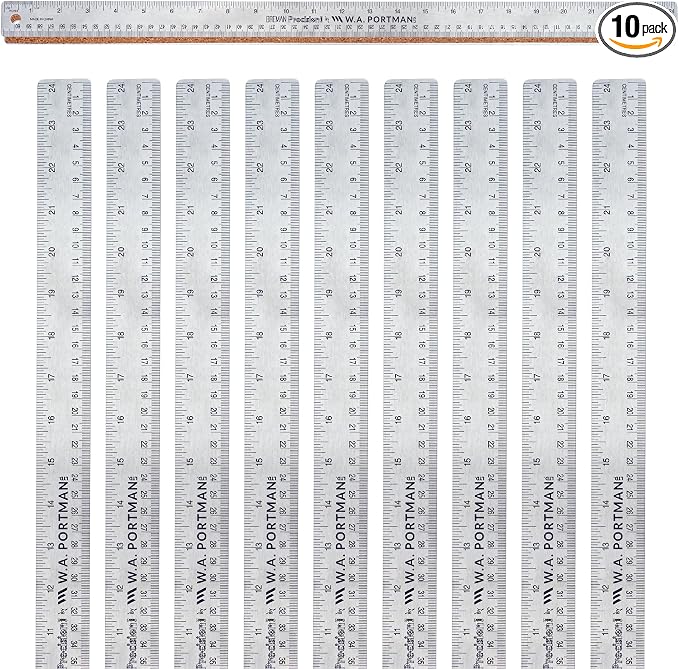 Breman Precision Metal Ruler 24 Inch Cork Back – 10 Pk Stainless Steel Straight by WAPortman