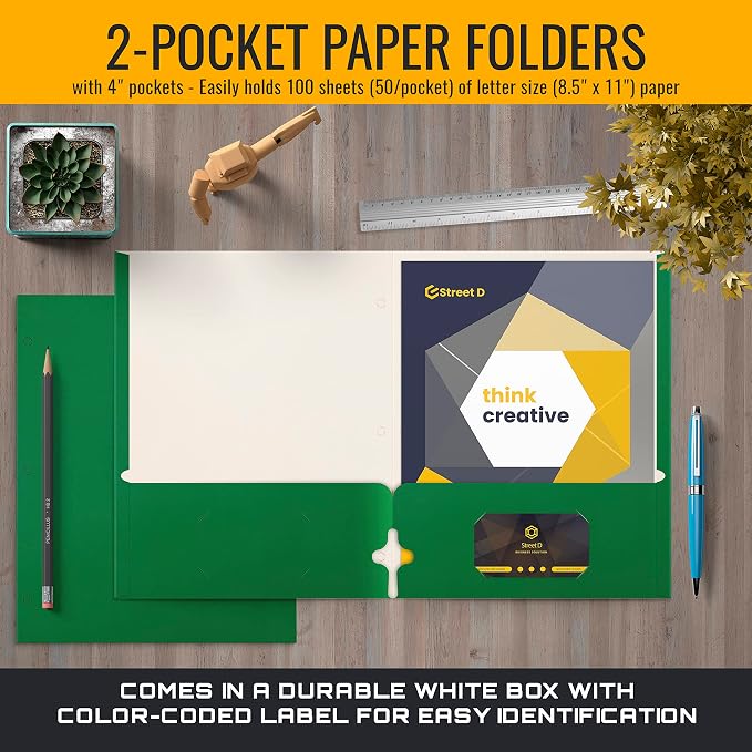 Better Office Products Green Folders, 50 Pack Letter Size Pocket Folders - Image 3