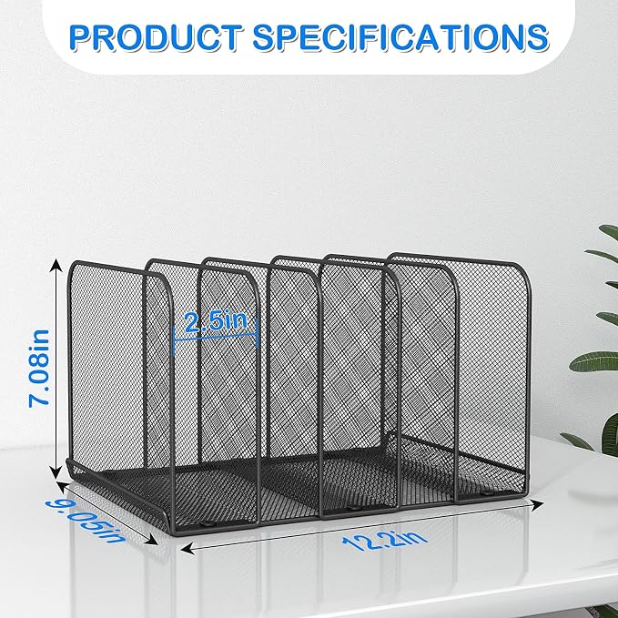 TOPCJ 5 Sections Desk File Holder/Rack/Sorter, Mesh File Organizer, File Folder - Image 3