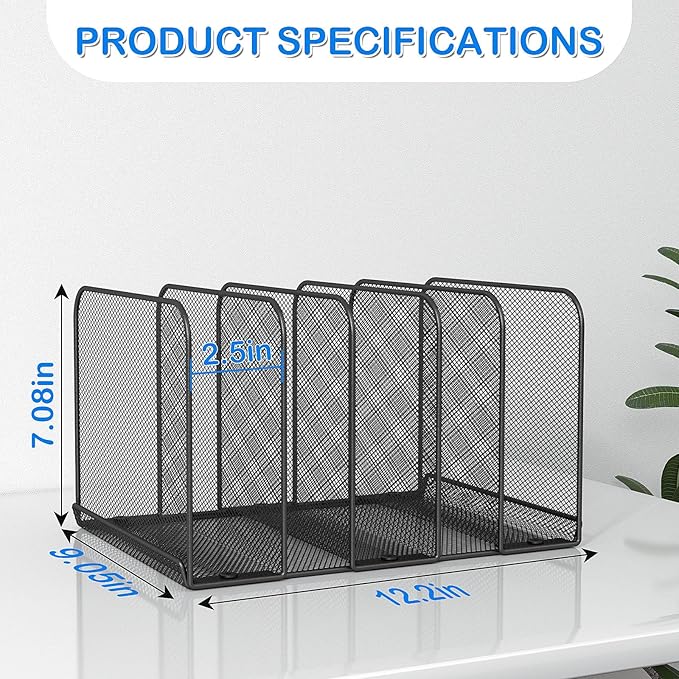 TOPCJ 5 Sections Desk File Holder/Rack/Sorter, Mesh File Organizer, File Folder - Image 2