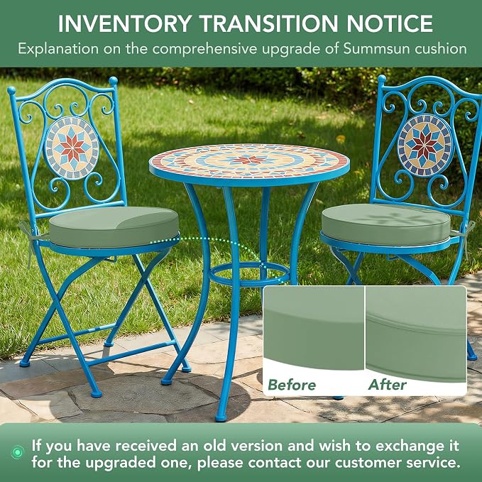 Summsun Outdoor Bistro Chair Cushions Set of 4, Sage Green - Image 9