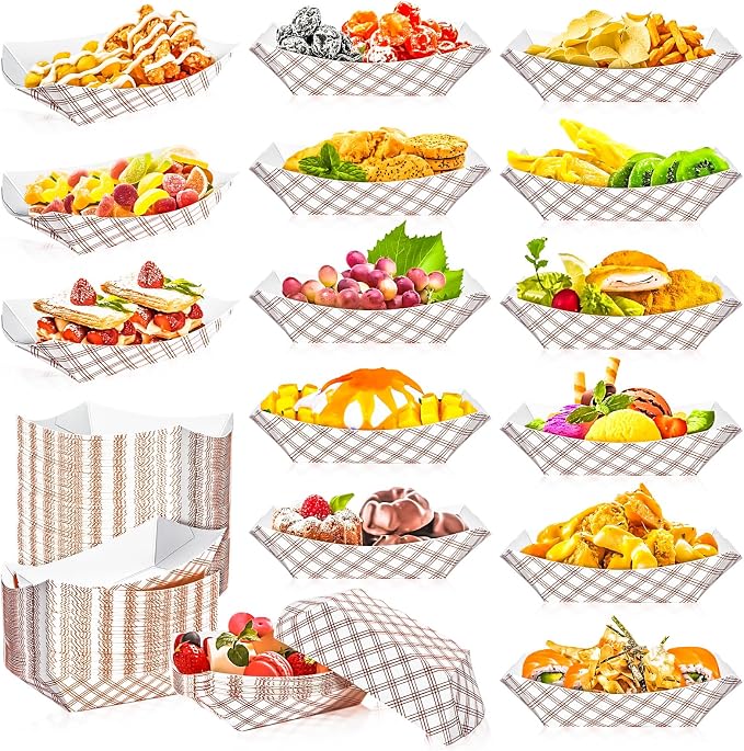 180 Pack Checkered 1Lb Paper Food Boat Trays Disposable Paper Boat Plates - Image 4