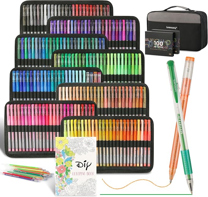 400 Pack Gel Pens for Adult Coloring Books, 200 Colored Gel Pen Include 200 by LANRENWENG