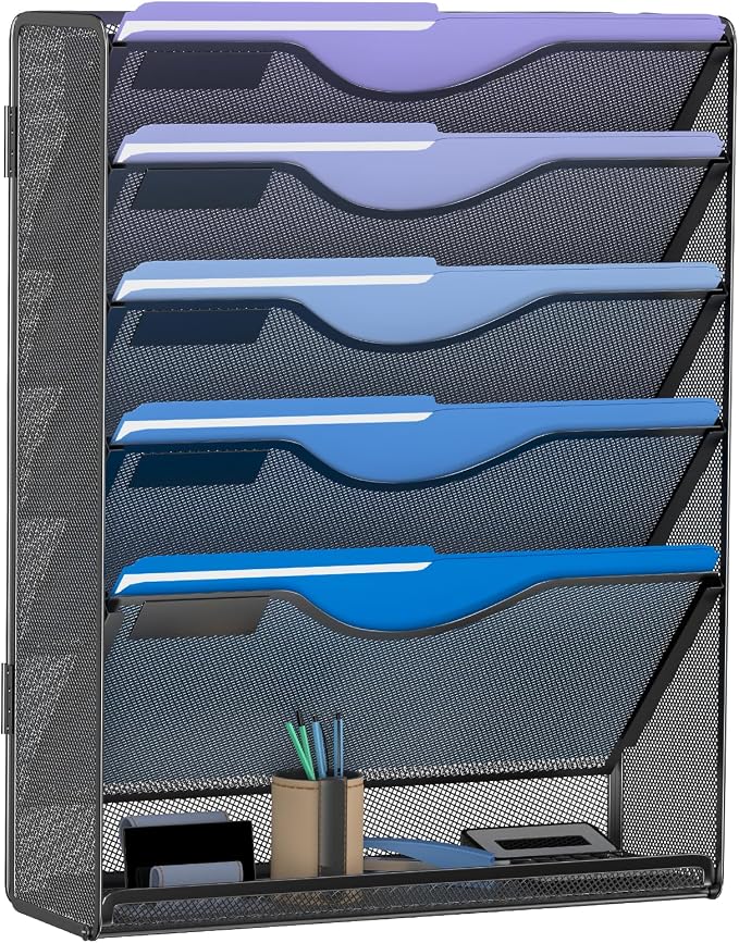 Gawerk 6 Tier Hanging File Organizer, Mesh Wall File Holder Paper Folder Rack by Gawerk