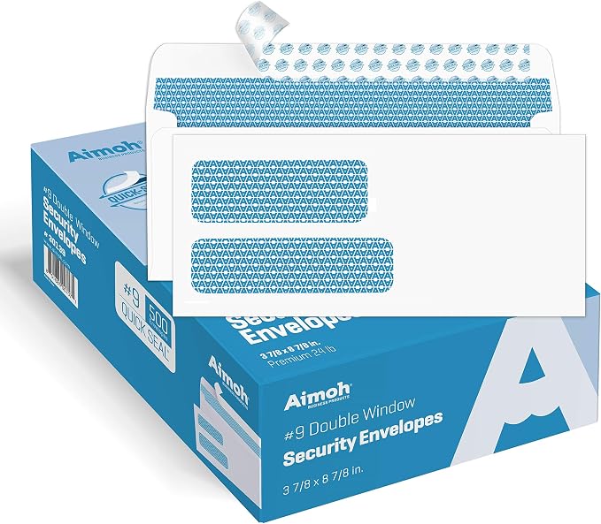 Aimoh 1000#9 Double Window SELF Seal Security Envelopes by Aimoh