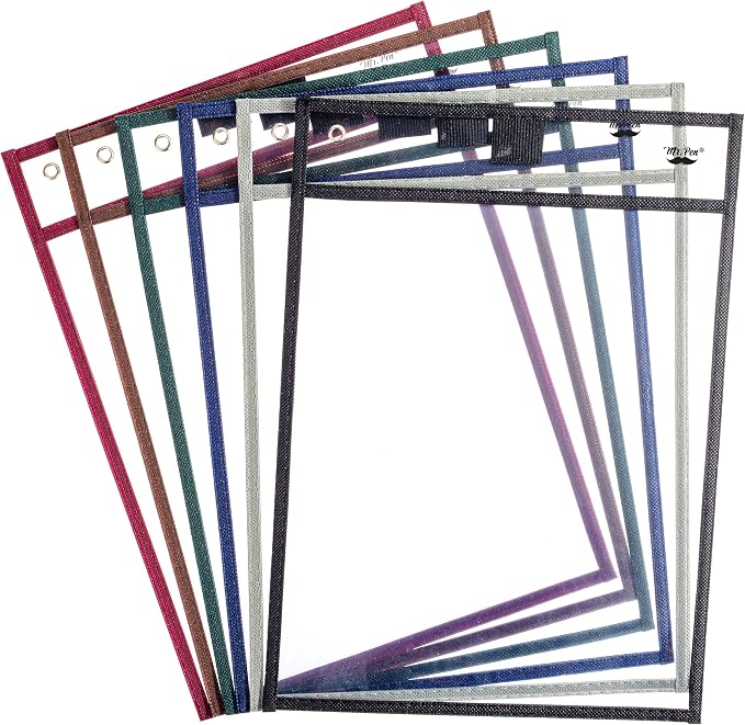 Mr. Pen- Reusable Dry Erase Pocket Sleeves, 6 Pack, Colorful | Sleek Dark Color by MrPen