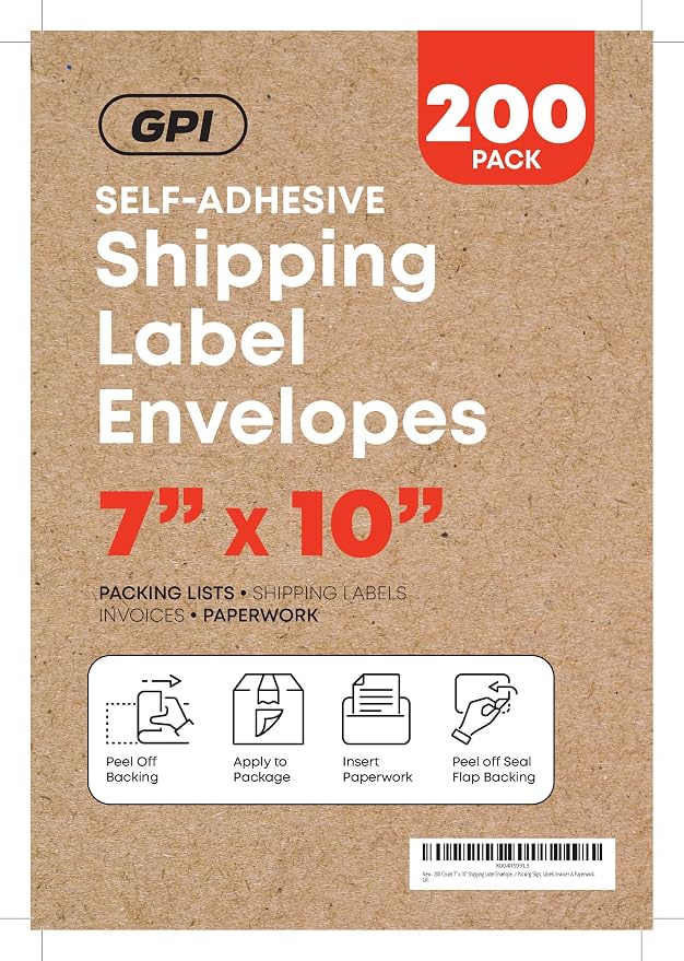 100 Count 7" x 10" Shipping Label Envelopes, Top Loading - Image 2
