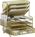 MINDEPOT 4-Tier Paper Organizer + 3-Pocket File Holder + Drawer + Pen Holders by MINDEPOT