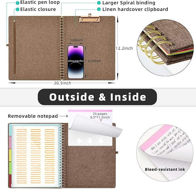 Ospelelf Brown Foldable Spiral Clipboard Folio - Image 3