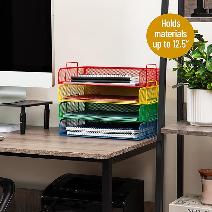 Mind Reader Stackable Paper Tray, Classroom Organizer, File Storage, Metal Mesh - Image 6