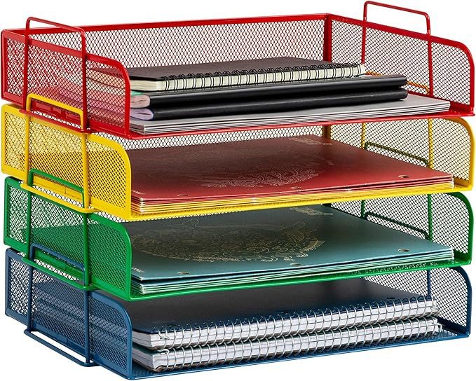 Mind Reader Stackable Paper Tray, Classroom Organizer, File Storage, Metal Mesh by MindReader