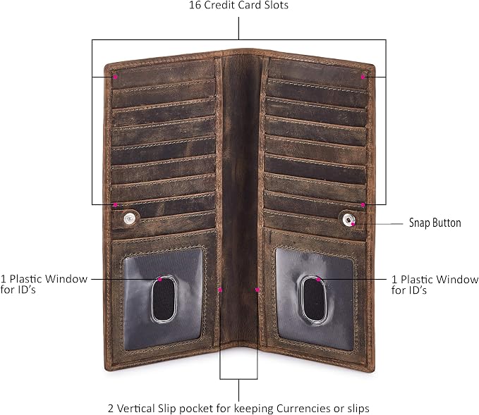 Long Wallet for Men Women Real Leather Bifold RFID Stylish Slim Handmade 2 ID - Image 3