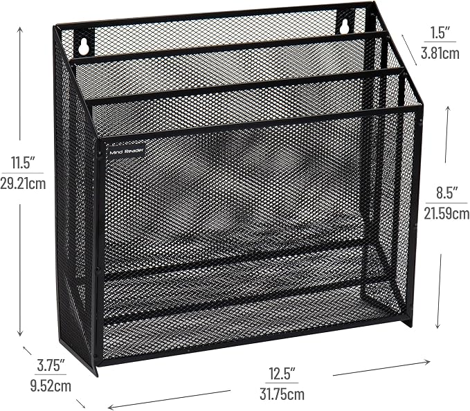 Mind Reader Vertical File Storage, Desktop Organizer, Wall Mount, Metal Mesh - Image 3