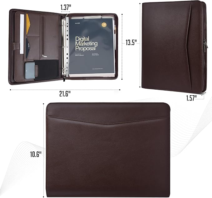 STYLIO Zipper Portfolio | Padfolio 3 Ring Binder and Clipboard Folio | - Image 2