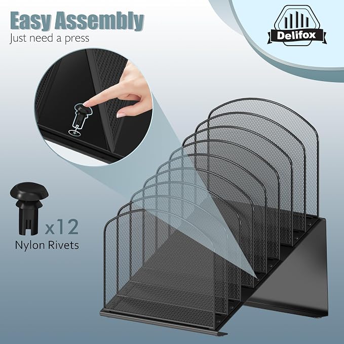 Inclined Desk File Organizer, 8-Section Upright Desk Organizer Standing File - Image 3