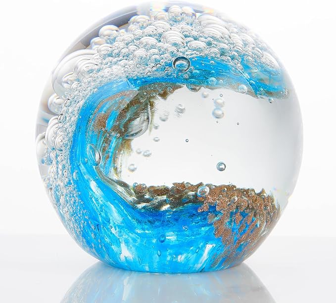 Qianwei Ocean Waves Hand Blown Glass Decor Crystal Ball Sea Figurines Gifts | by QianweiCrystal