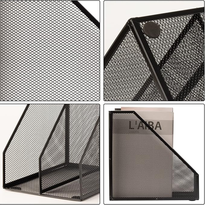2 Set Magazine Holder Metal Wire, 2 Compartments Mesh File Holder - Image 5