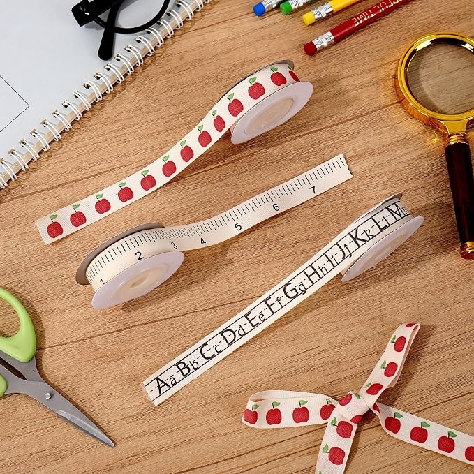 FYSUIMU Ruler Apples Alphabet Ribbons 3 Rolls 5/8 Inch x 5 Yards Back to School - Image 4