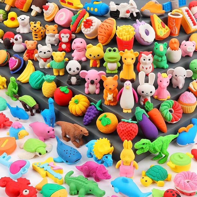 90 Pack Animal Erasers for Kids Bulk Desk Pets Classroom Prizes Treasure Box by Arscniektoysforkid