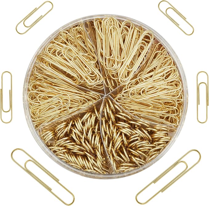 NEEWAY 500pcs Gold Paper Clips Assorted Sizes Small, Medium and Large Paperclips - Image 3
