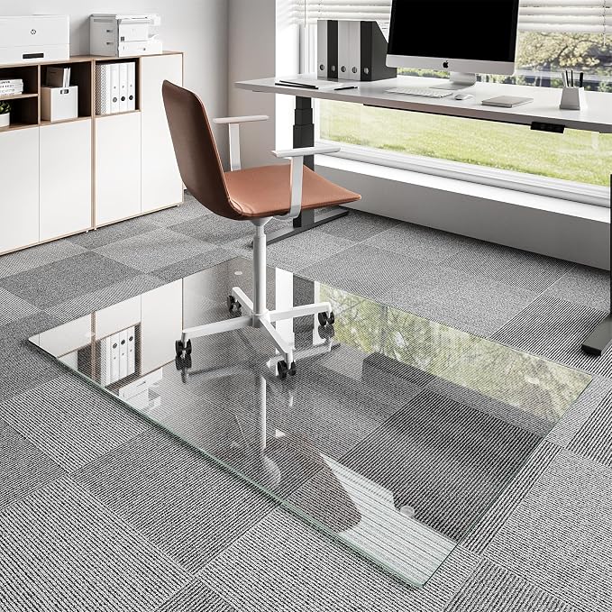 Koonmi Glass Chair Mat for Carpet, Tempered Glass Chair Mat by KOONMI