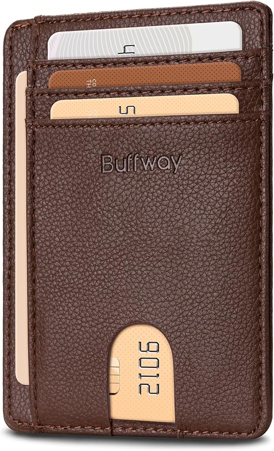 Buffway Slim Minimalist Front Pocket RFID Blocking Leather Wallets by Buffway