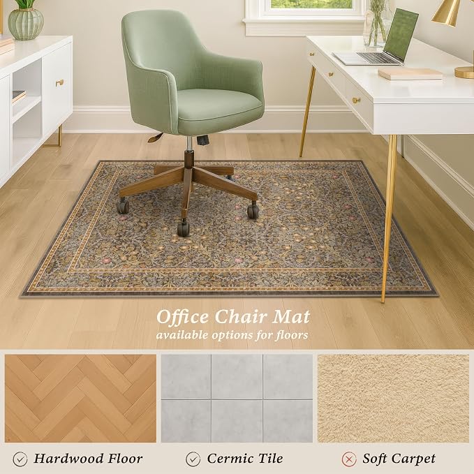 Vintage Brown Office Rugs for Rolling Chairs, Low Pile, Slip-Resistant and - Image 5