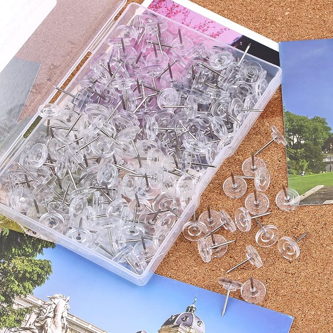 Push Pins 200-count Flat Clear Thumb Tacks Steel Point and Plastic Head - Image 5