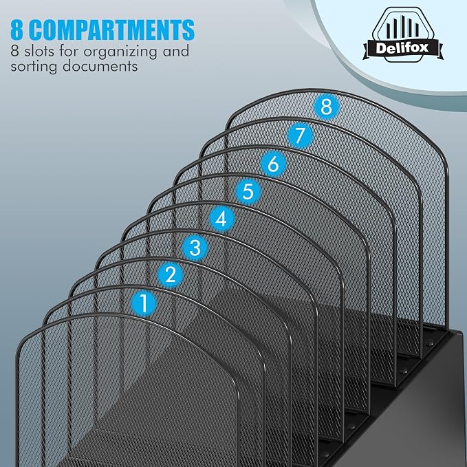 Inclined Desk File Organizer, 8-Section Upright Desk Organizer Standing File - Image 4