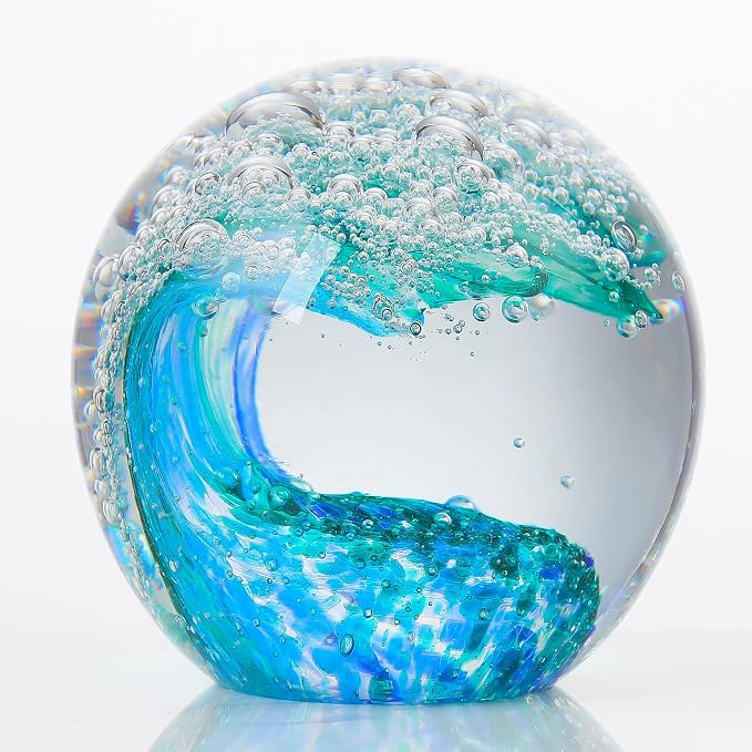 Qianwei Ocean Waves Hand Blown Glass Decor Crystal Ball Sea Figurines Gifts | by QianweiCrystal