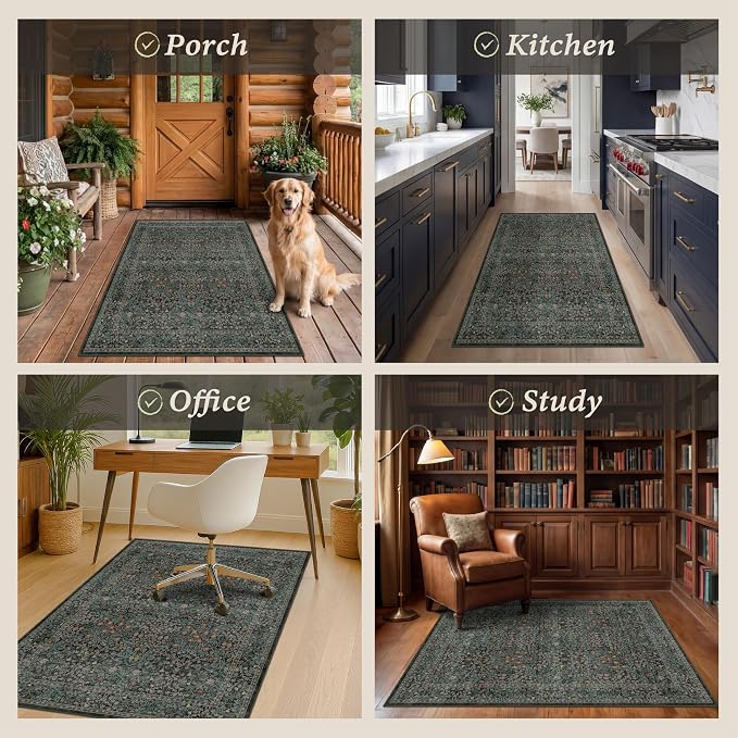 Vintage Floral Dark Green Office Chair Mat - Image 4