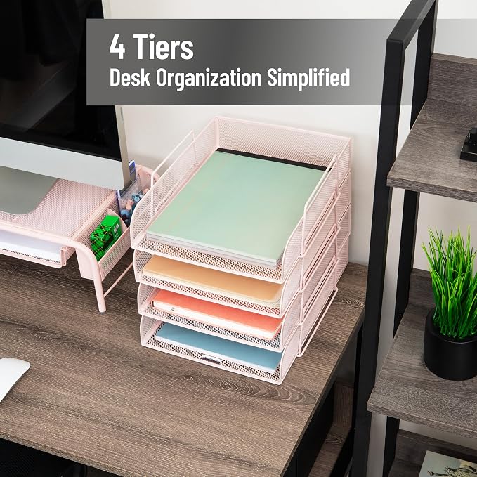 Mind Reader Stackable Paper Tray, Desktop Organizer, File Storage, Metal Mesh - Image 2