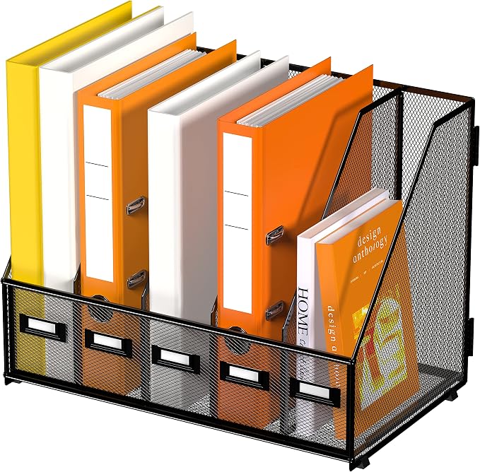 DALTACK 5 Vertical Compartments Magazine File Holder, Binder Organizer by DALTACK