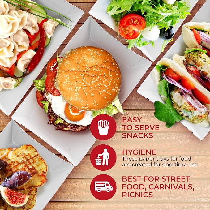 SPARGOS Disposable Food Trays 3lb – Heavy Duty Red Paper Boats - Image 6