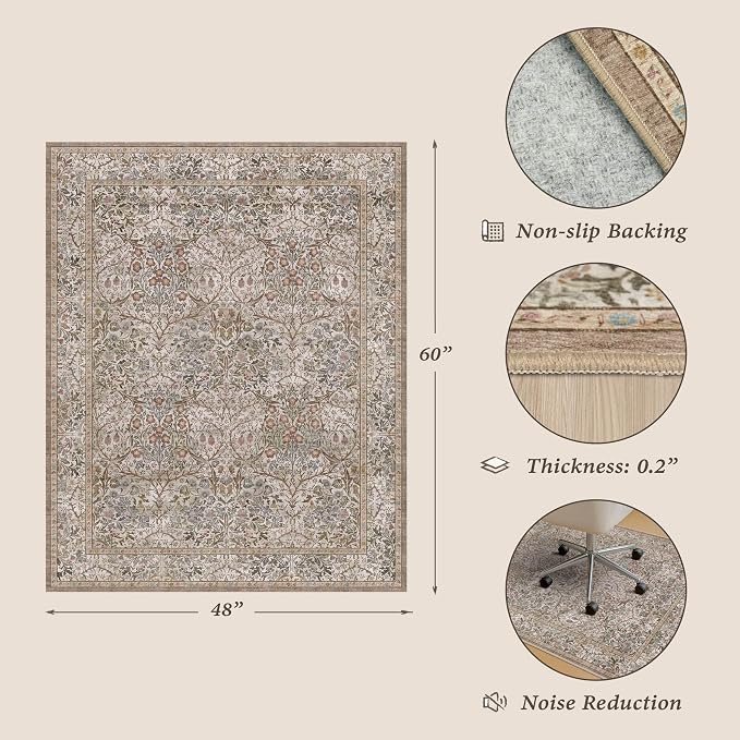 Vintage 4x5 Office Chair Mat for Hardwood Floors, Moss Non-Slip Desk Rug - Image 2