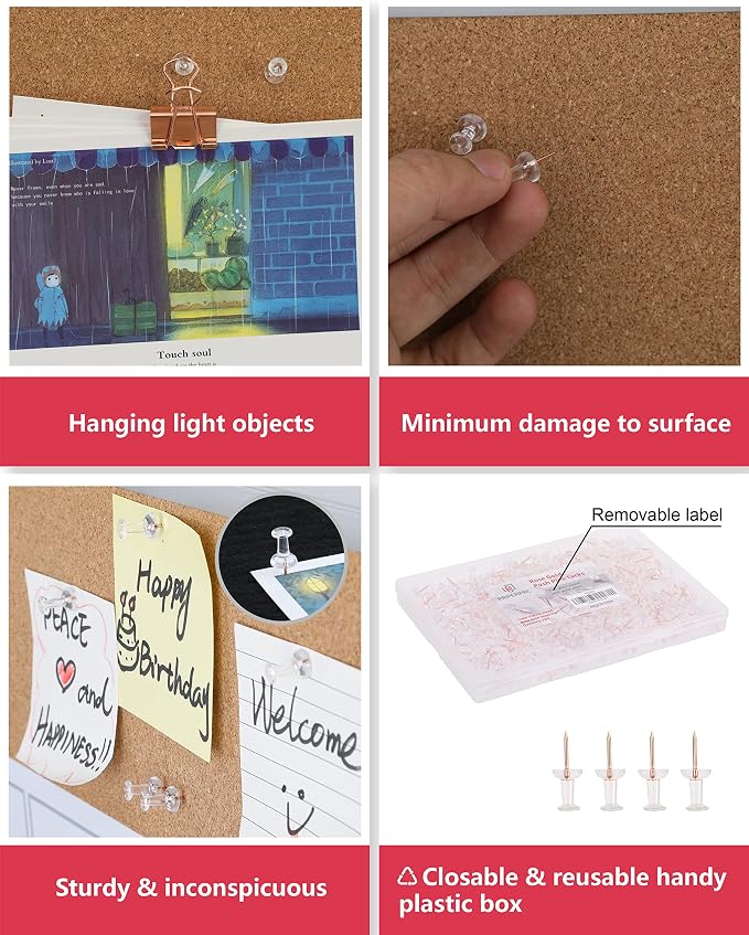 PAPERPAL Rose Gold Push Pins for Cork Boards, 1 Inch, offices and schools - Image 4