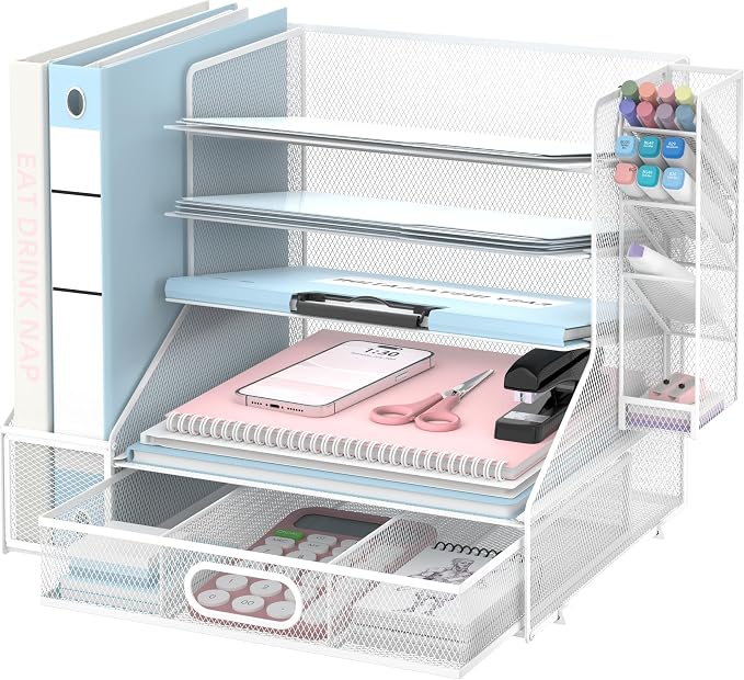 SUPEASY Desk Organizer with File Holder, 5-Tier Mesh Paper Letter Tray and 3 by SUPEASY