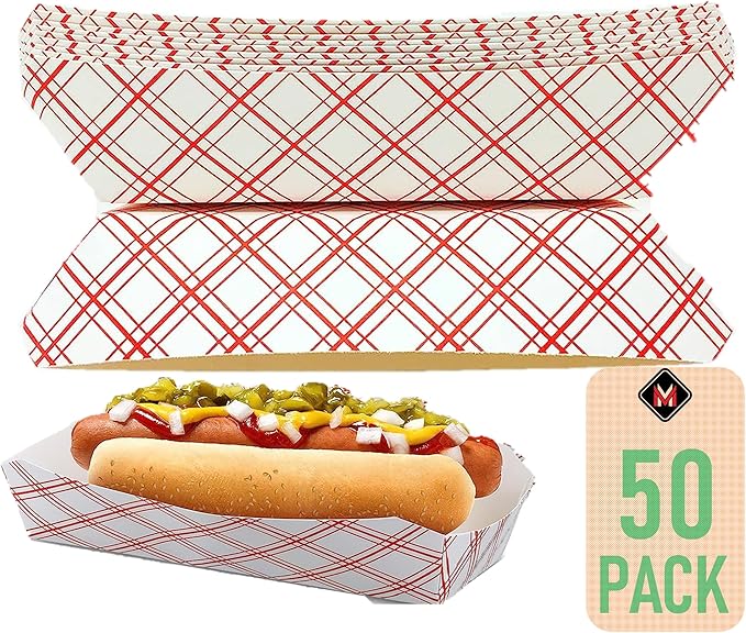 Mr Miracle 7 Inch Paper Hot Dog Tray in Red White Pattern. Pack of 50. by MrMiracle