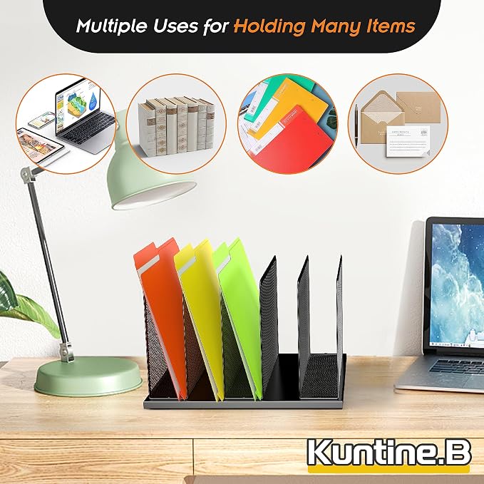 Kuntine.B Desk File Organizer Upright Mesh Desktop Organizer File Sorter Office - Image 5