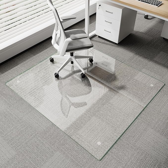 Koonmi Chair Mat for Carpet, Tempered Glass 42"x48" Office Chair Mat, Glass by KOONMI