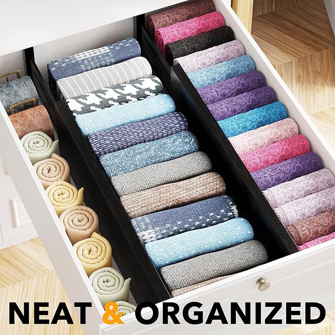 SpaceAid Bamboo 4 Pack Dresser Drawer Dividers, 4.65“ High Adjustable 17“-22” - Image 2