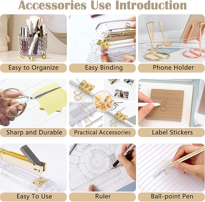 Gold Desk Accessories, Office Desk Organizers and Accessories 360°Pen Holder - Image 5