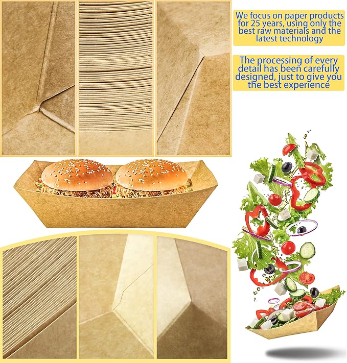 100 Pack 3lb Kraft Paper Food Trays, Heavy-Duty Paper Food Boat Disposable - Image 4
