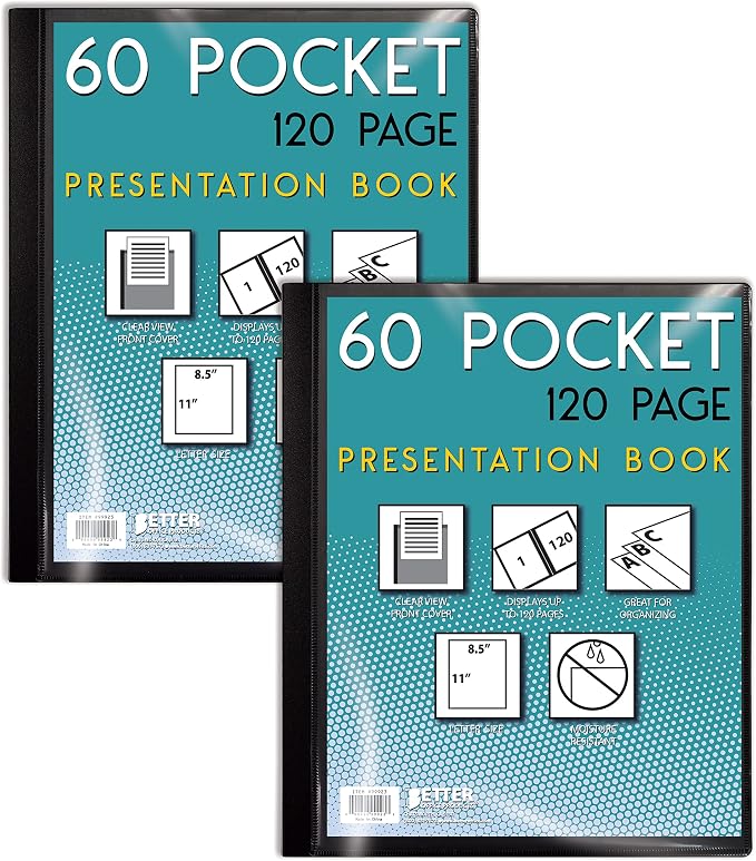 Better Office Products 60 Pocket Bound Black Presentation Book, by BetterOfficeProducts