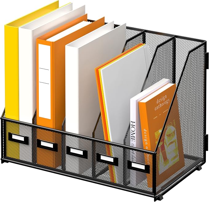 DALTACK 5 Vertical Compartments Magazine File Holder, Binder Organizer by DALTACK