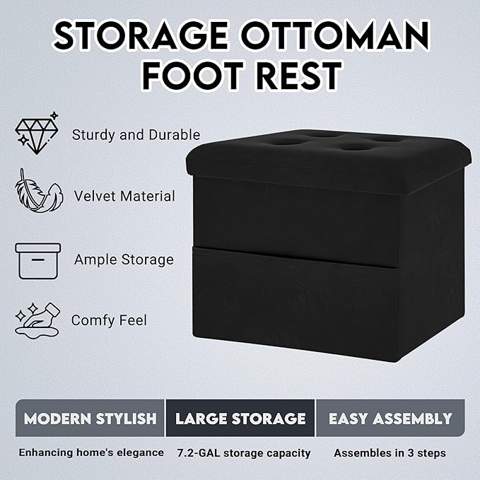 Zoes Homeware Small Storage Ottoman Foot Rest, Velvet Ottoman - Image 4