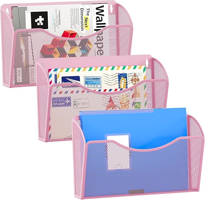 EasyPAG Wall File Organizer 3 Pack, Hanging File Organizer Wall Mount, Metal by EasyPAG