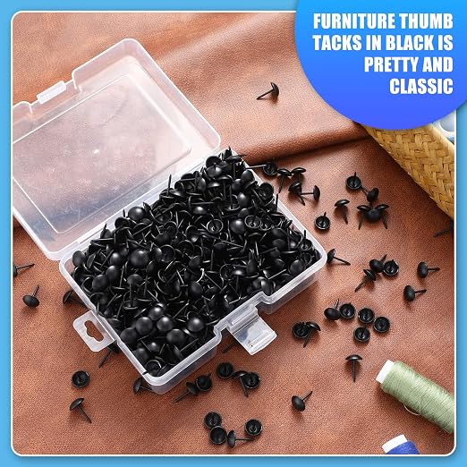 Outus 200 Pcs Black Upholstery Tacks 7/16 Inch Decorative Furniture Tacks Thumb - Image 2