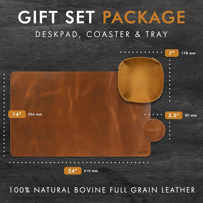 Elizo Real Leather Desk Mat Set Large Desk Cover Desk Blotter Protector - Image 2