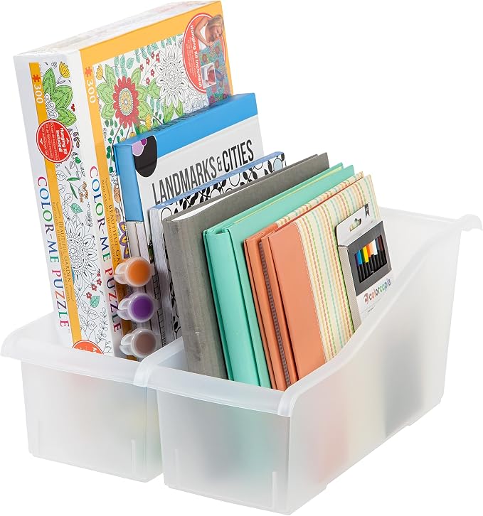 IRIS USA Plastic Book Bin Magazine Holder, Vertical Standing Connecting - Image 7